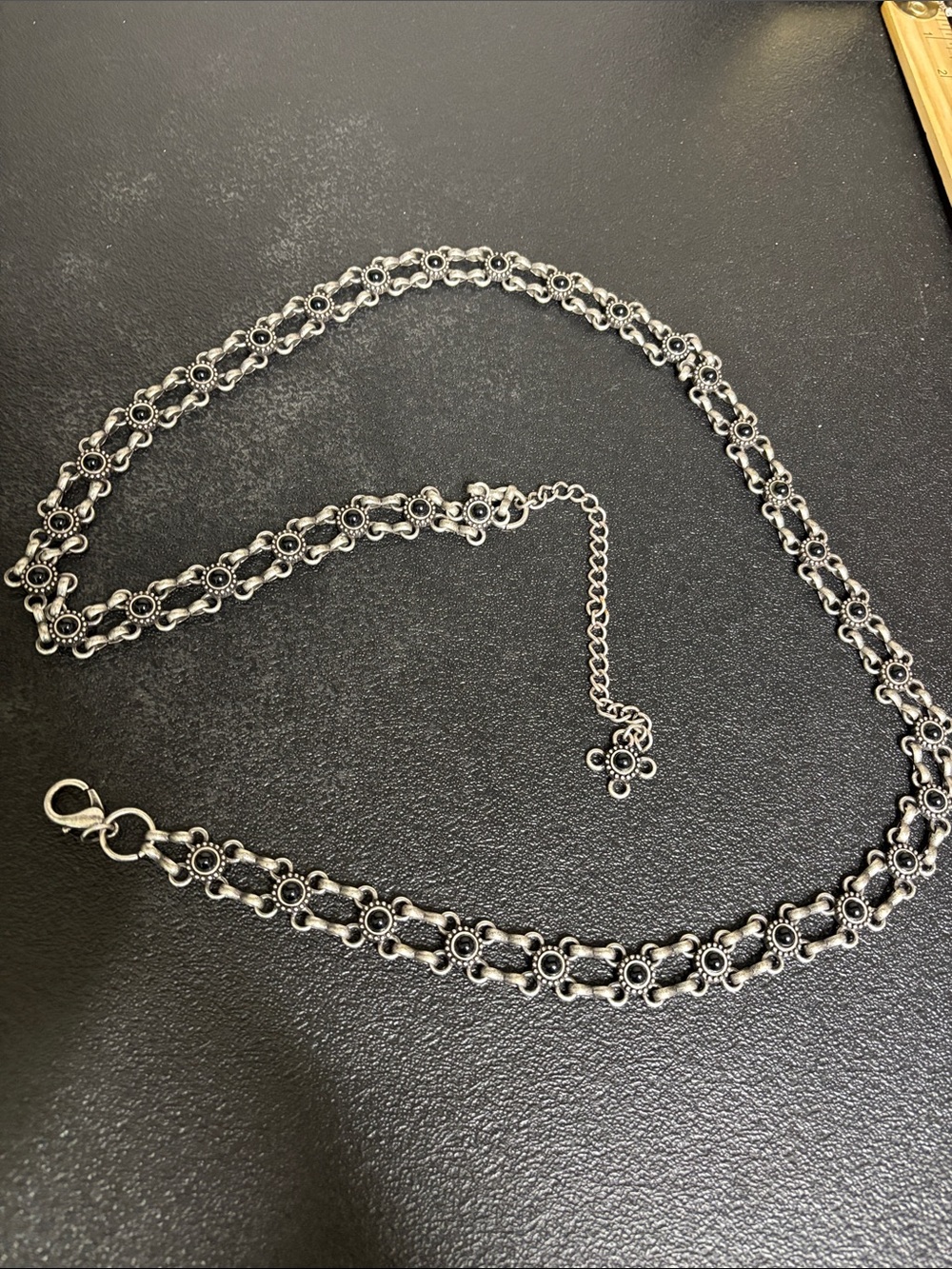 Silver & Black Stone MCM Chain Belt Up to 48”